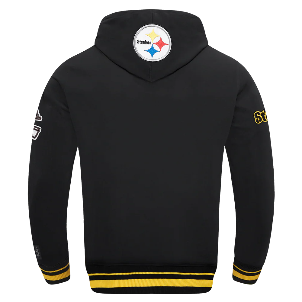 NFL PITTSBURGH STEELERS SCRIPT TAIL MEN'S RIB FLC PO HOODIE (BLACK/YELLOW) - Image 7