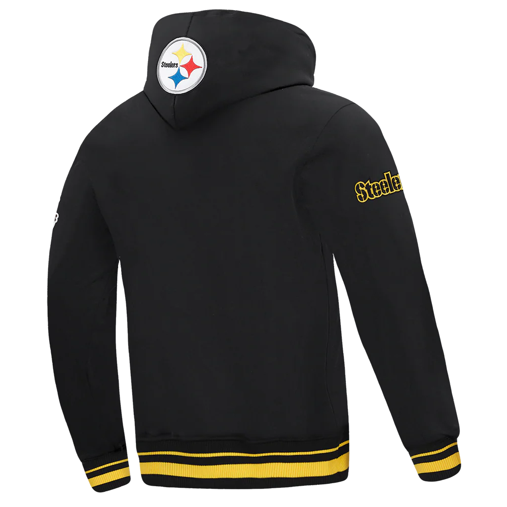 NFL PITTSBURGH STEELERS SCRIPT TAIL MEN'S RIB FLC PO HOODIE (BLACK/YELLOW) - Image 8