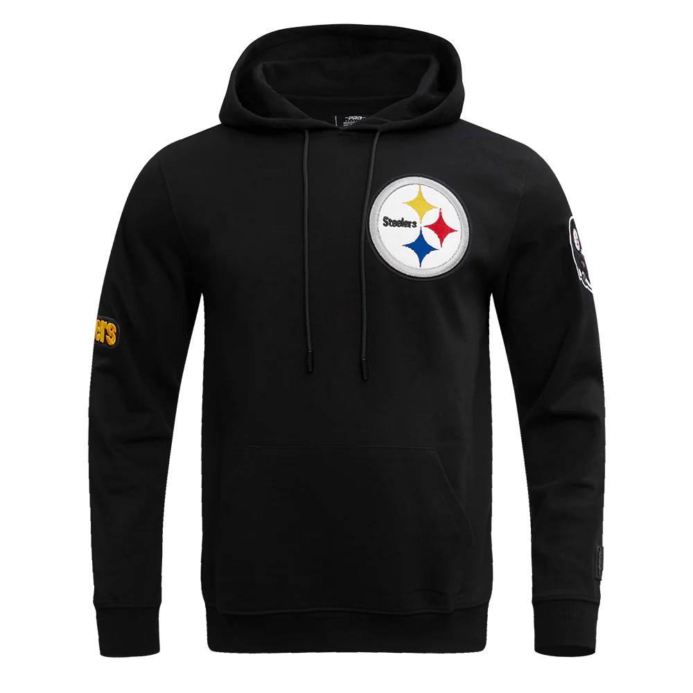 NFL PITTSBURGH STEELERS CLASSIC CHENILLE MEN'S DOUBLE KNIT PULLOVER HOODIE (BLACK)
