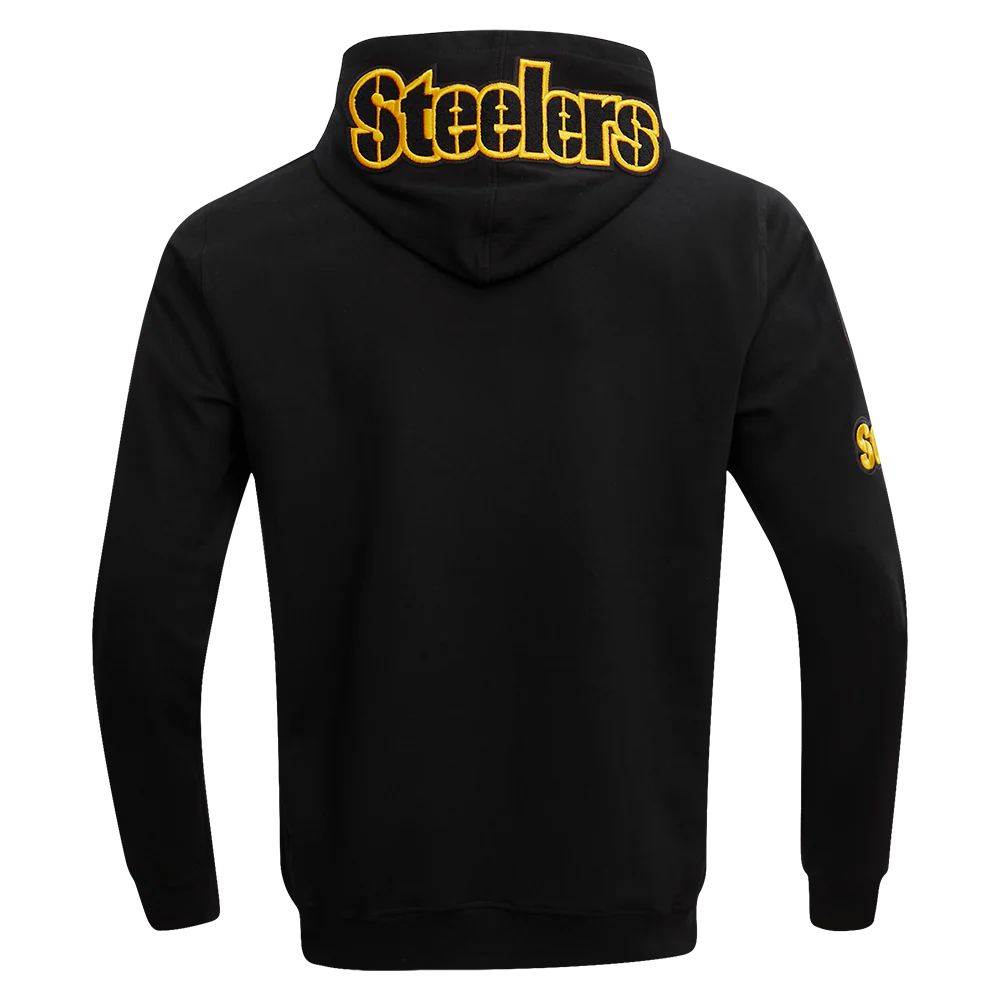 NFL PITTSBURGH STEELERS CLASSIC CHENILLE MEN'S DOUBLE KNIT PULLOVER HOODIE (BLACK) - Image 3