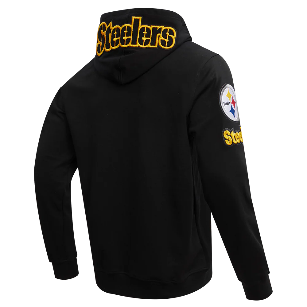 NFL PITTSBURGH STEELERS CLASSIC CHENILLE MEN'S DOUBLE KNIT PULLOVER HOODIE (BLACK) - Image 4