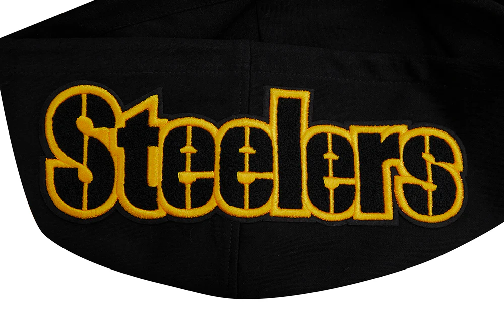 NFL PITTSBURGH STEELERS CLASSIC CHENILLE MEN'S DOUBLE KNIT PULLOVER HOODIE (BLACK) - Image 5