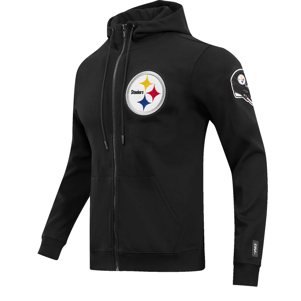 NFL PITTSBURGH STEELERS CLASSIC CHENILLE MEN'S DOUBLE KNIT FULL ZIP HOODIE (BLACK) - Image 2