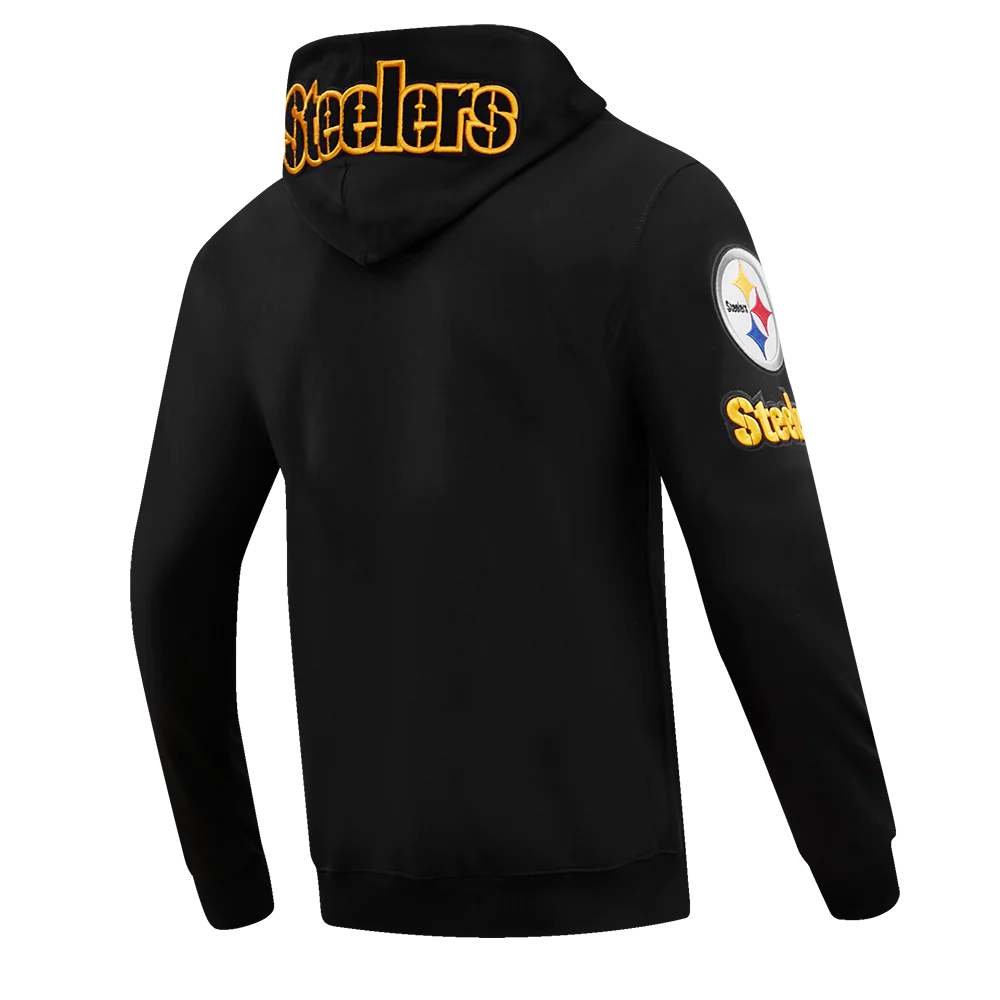 NFL PITTSBURGH STEELERS CLASSIC CHENILLE MEN'S DOUBLE KNIT FULL ZIP HOODIE (BLACK) - Image 3