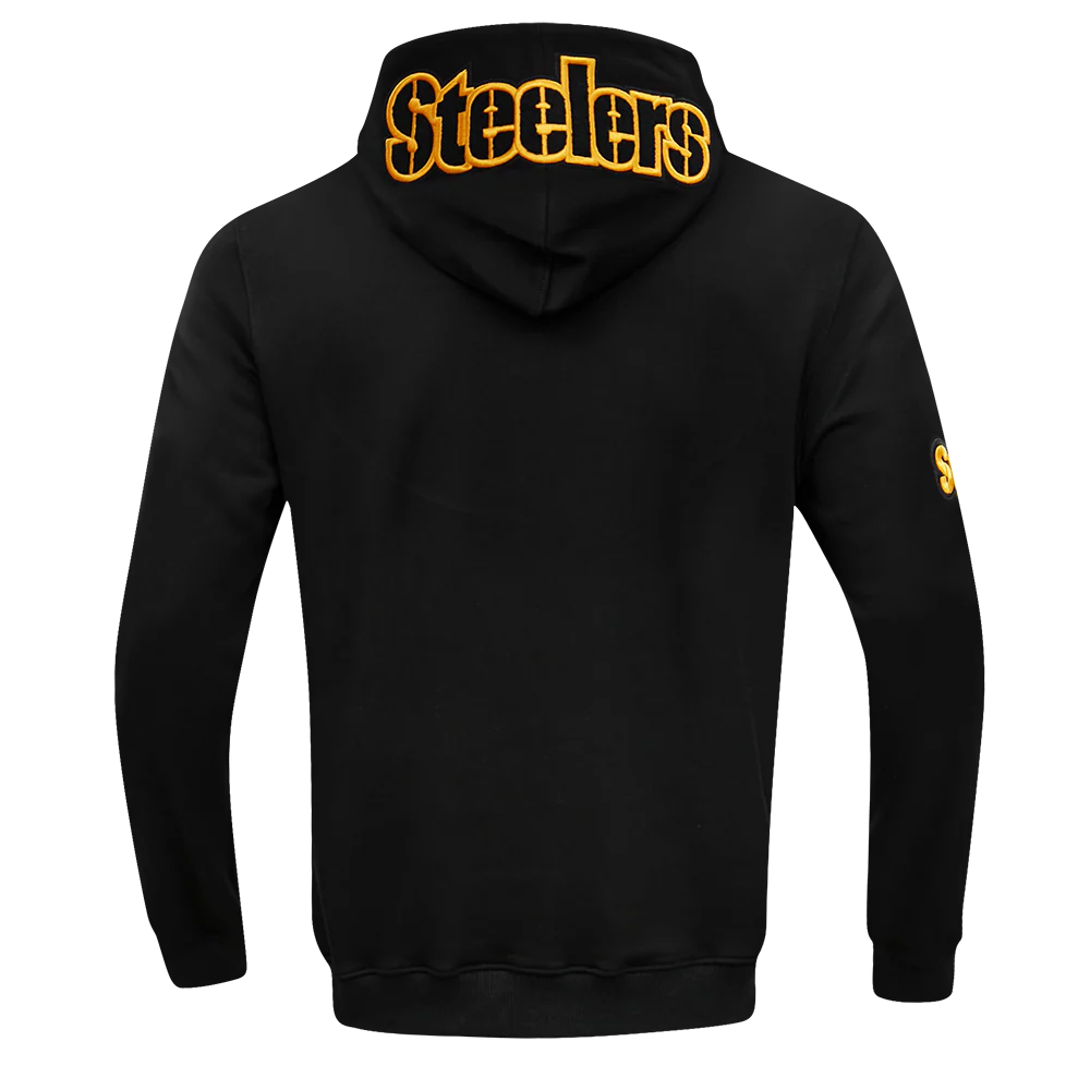 NFL PITTSBURGH STEELERS CLASSIC CHENILLE MEN'S DOUBLE KNIT FULL ZIP HOODIE (BLACK) - Image 4