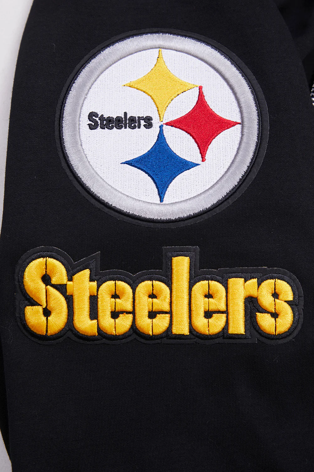 NFL PITTSBURGH STEELERS CLASSIC CHENILLE MEN'S DOUBLE KNIT FULL ZIP HOODIE (BLACK) - Image 7