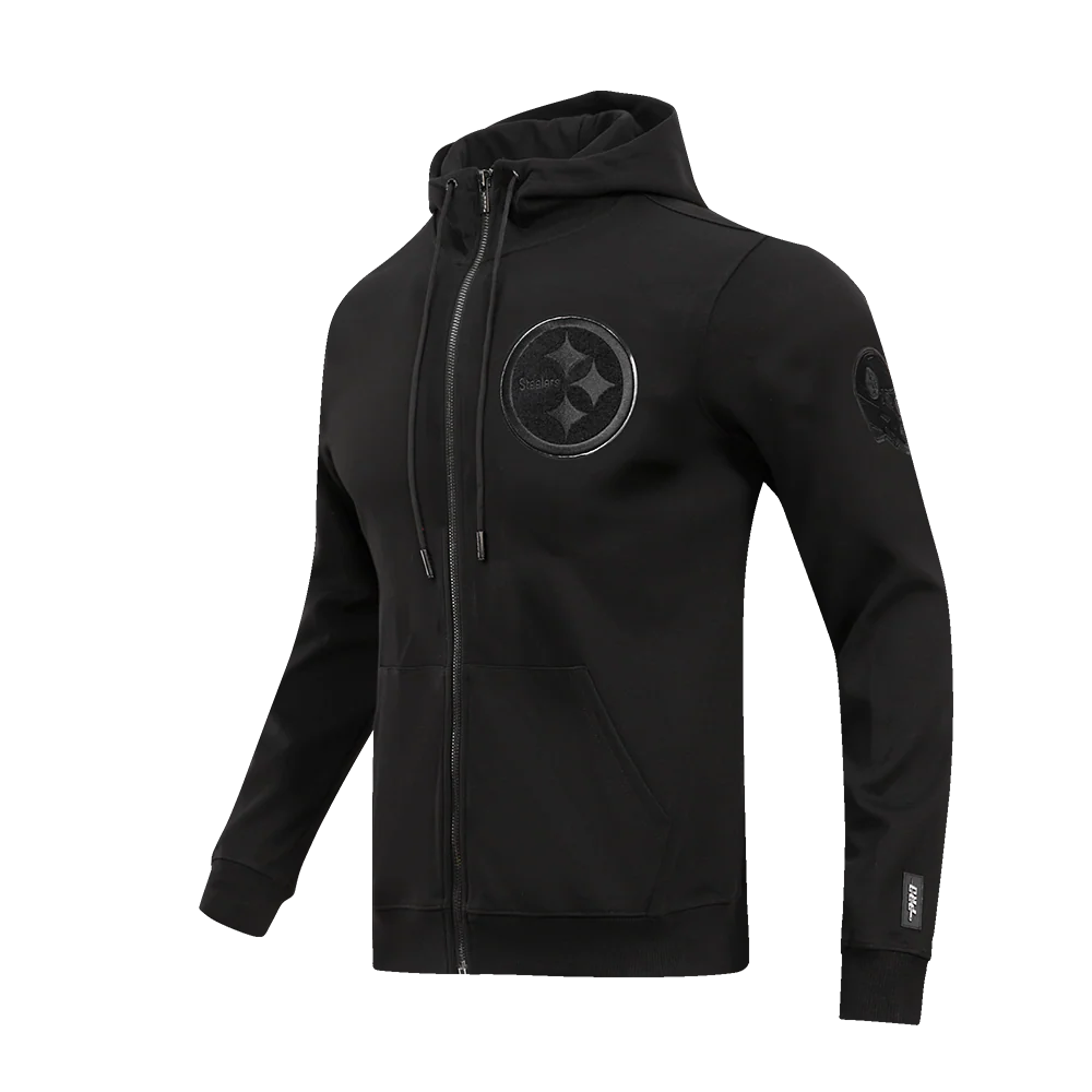 NFL PITTSBURGH STEELERS TRIPLE BLACK MEN'S DK FZ HOODIE (TRIPLE BLACK) - Image 2