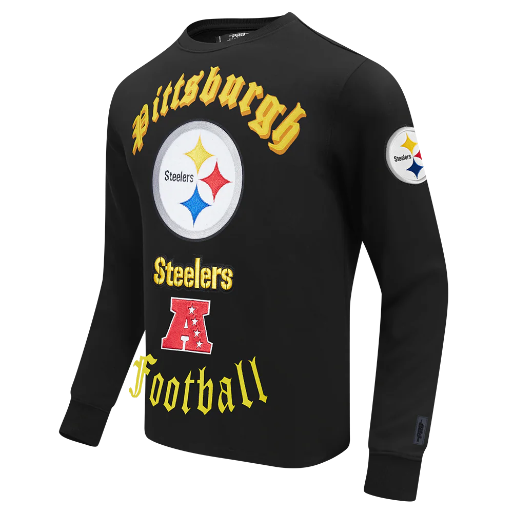 NFL PITTSBURGH STEELERS OLD ENGLISH MEN'S CREWNECK (BLACK) - Image 2