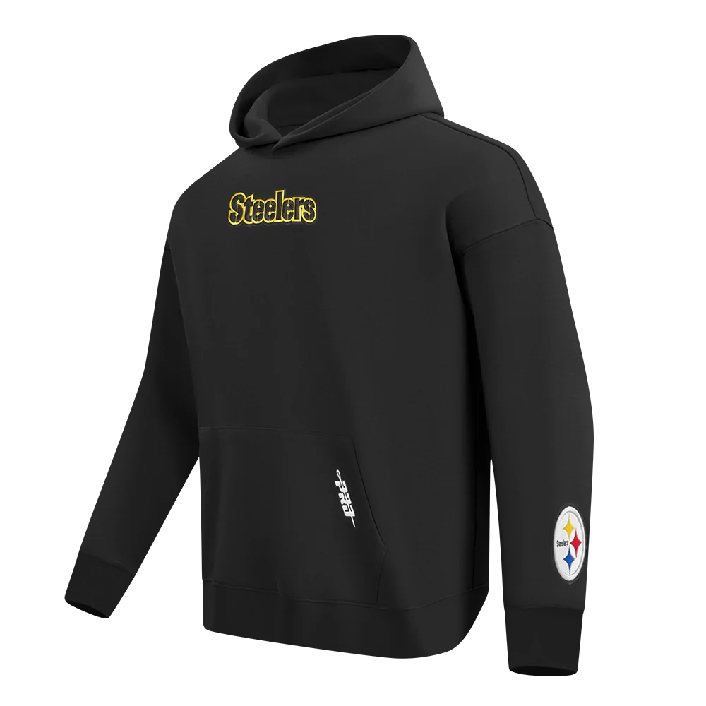 NFL PITTSBURGH STEELERS WINGSPAN MEN'S DROP SHOULDER PULLOVER HOODIE (BLACK) - Image 4