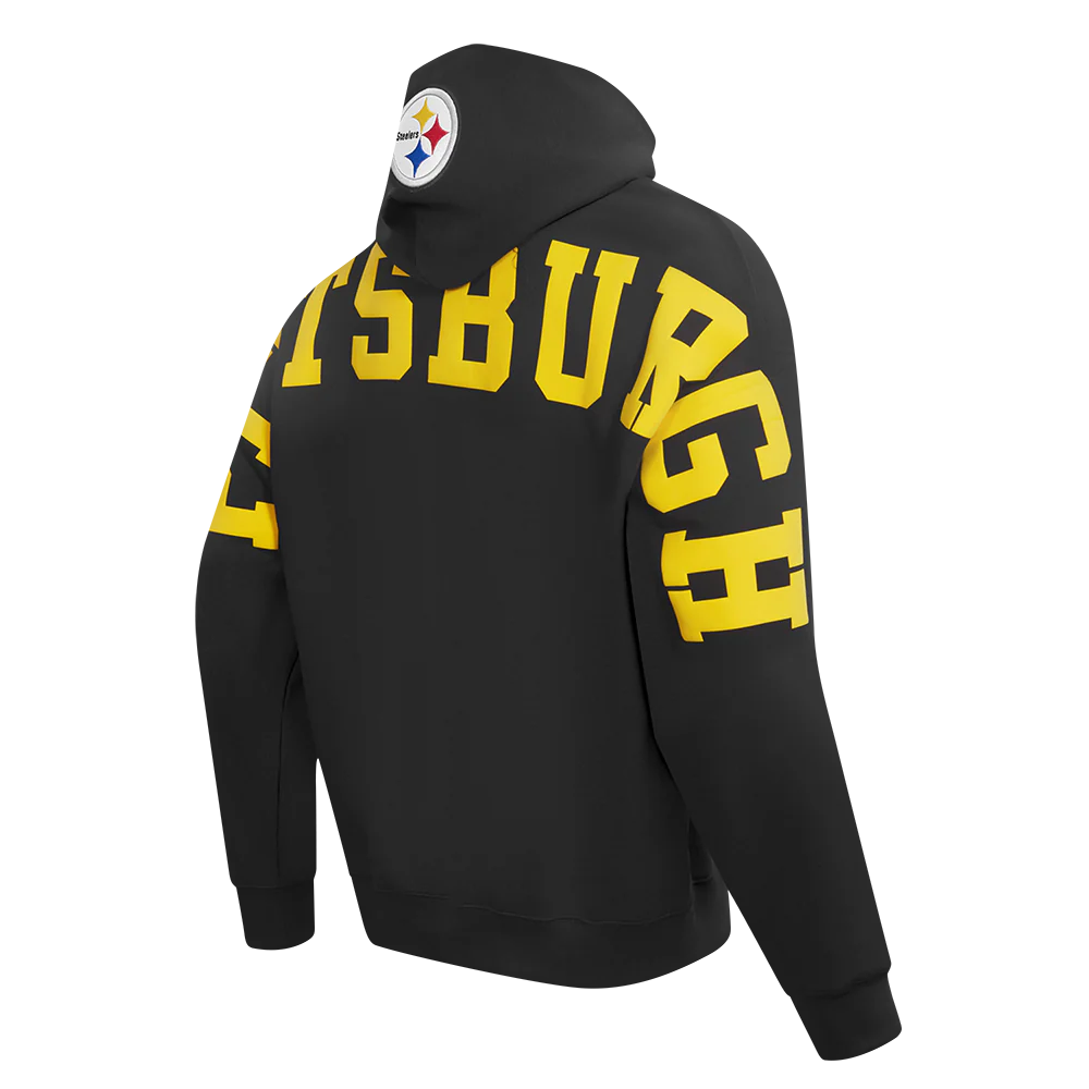 NFL PITTSBURGH STEELERS WINGSPAN MEN'S DROP SHOULDER PULLOVER HOODIE (BLACK) - Image 6