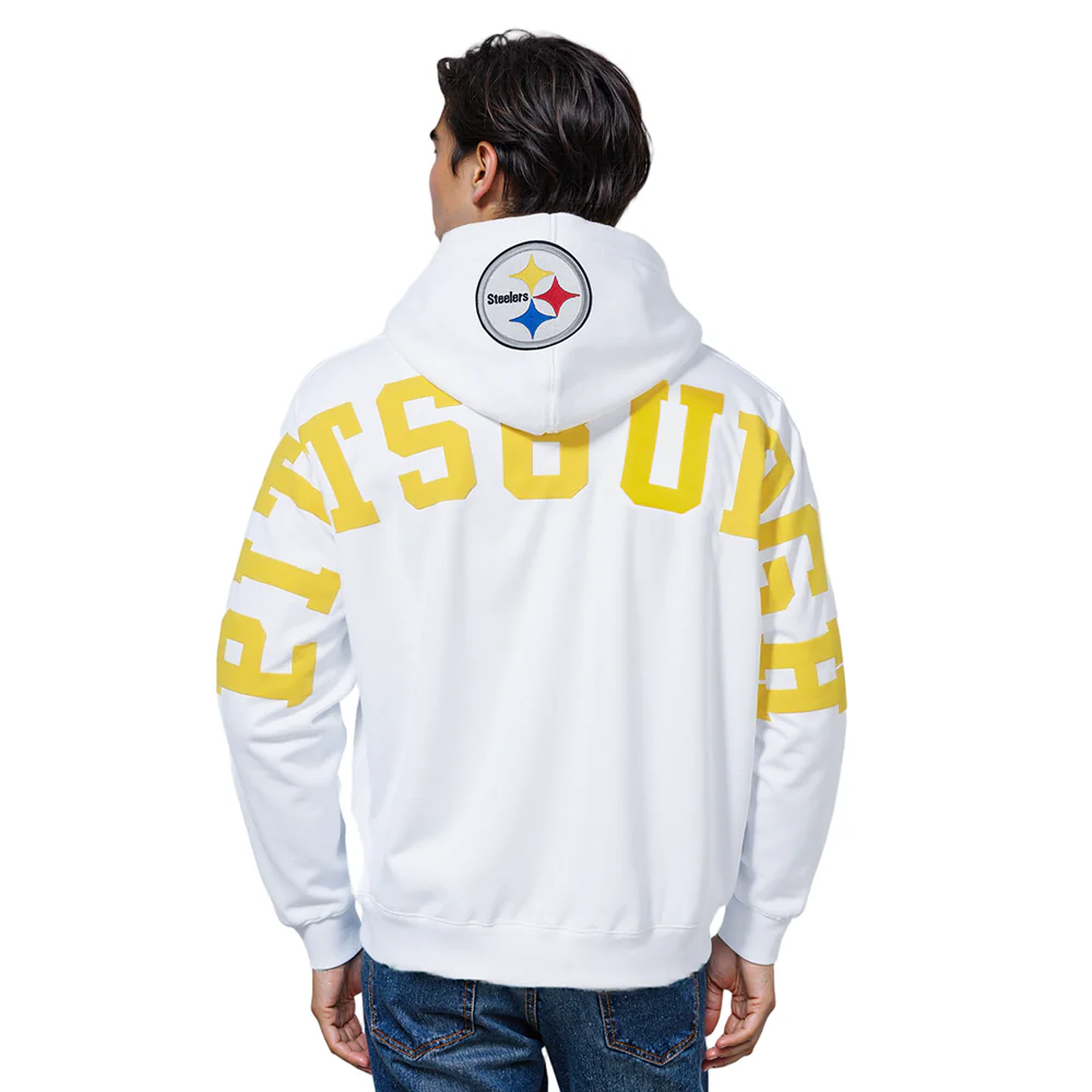 NFL PITTSBURGH STEELERS WINGSPAN MEN'S DROP SHOULDER PO HOODIE (WHITE)