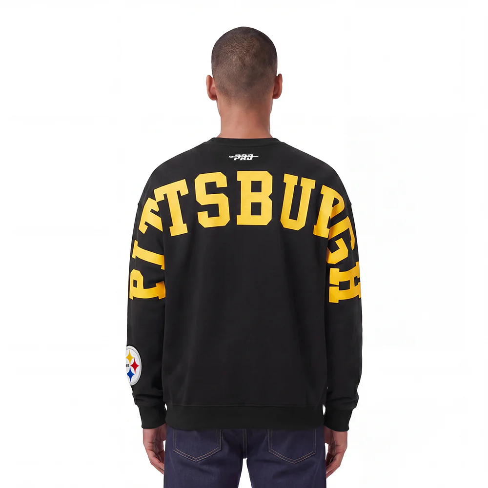 NFL PITTSBURGH STEELERS WINGSPAN MEN'S DROP SHOULDER FLEECE CREWNECK (BLACK)