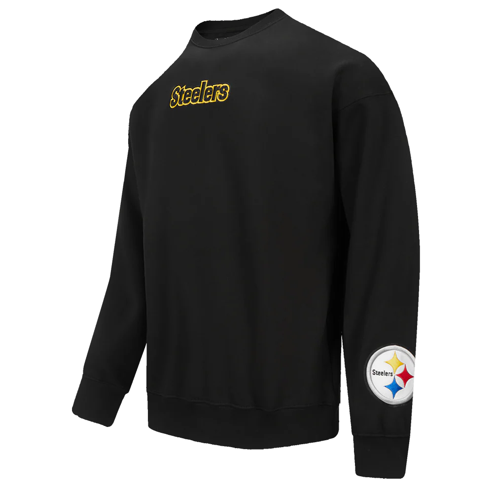 NFL PITTSBURGH STEELERS WINGSPAN MEN'S DROP SHOULDER FLEECE CREWNECK (BLACK) - Image 4