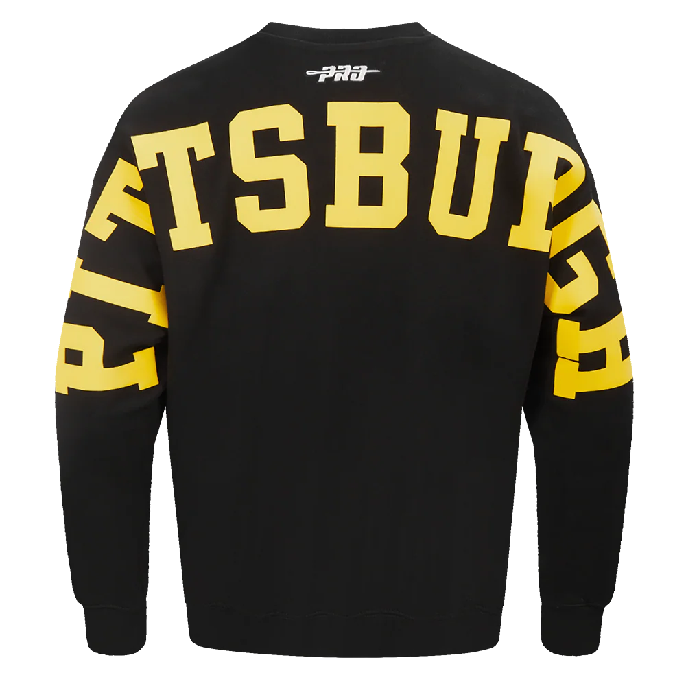 NFL PITTSBURGH STEELERS WINGSPAN MEN'S DROP SHOULDER FLEECE CREWNECK (BLACK) - Image 5