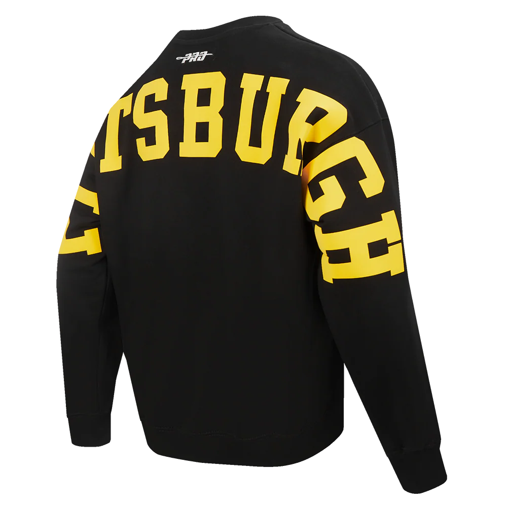 NFL PITTSBURGH STEELERS WINGSPAN MEN'S DROP SHOULDER FLEECE CREWNECK (BLACK) - Image 6