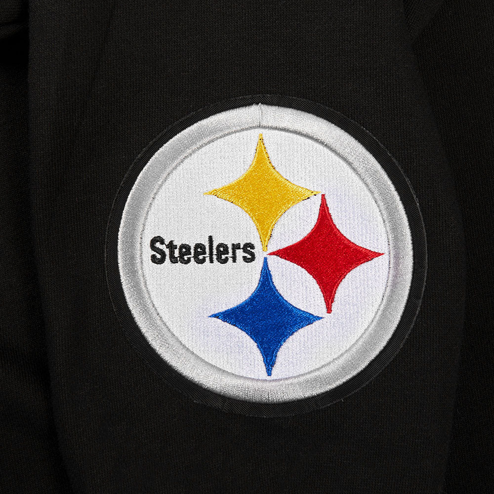 NFL PITTSBURGH STEELERS WINGSPAN MEN'S DROP SHOULDER FLEECE CREWNECK (BLACK) - Image 9
