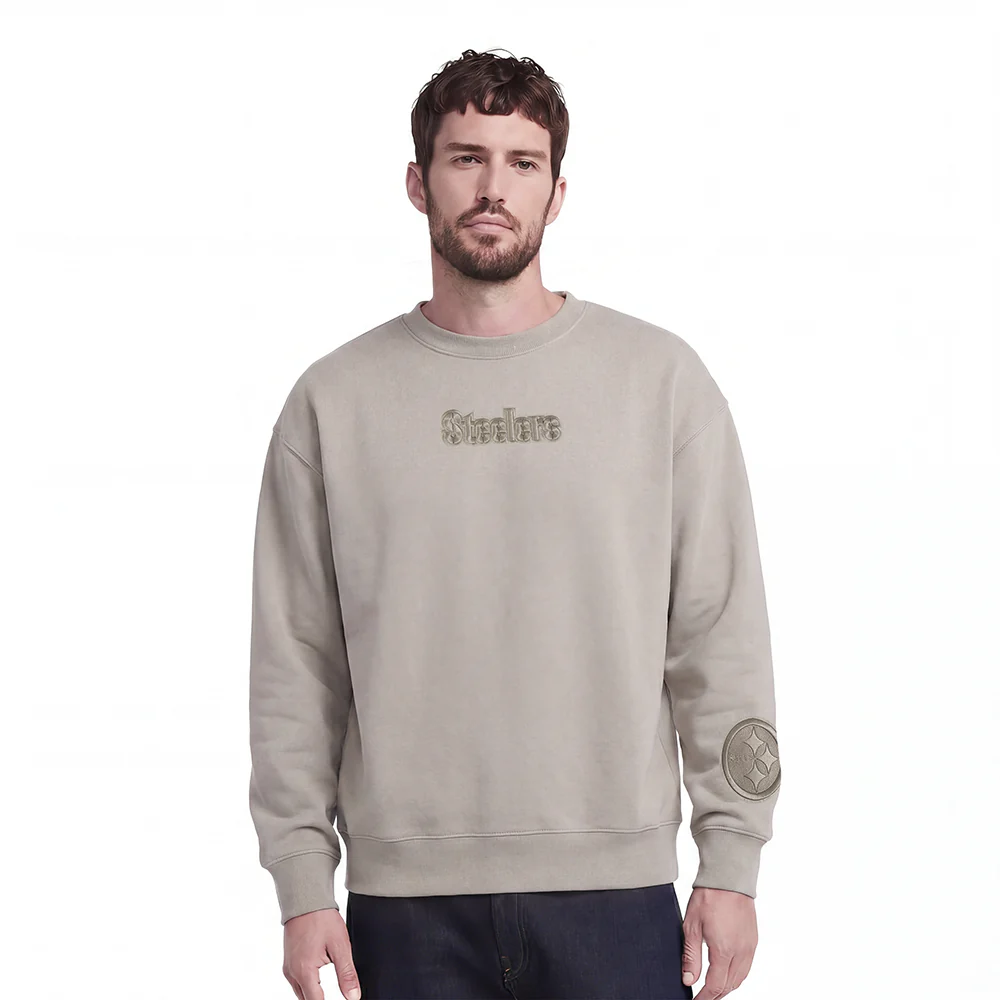 NFL PITTSBURGH STEELERS WINGSPAN MEN'S DROP SHOULDER FLEECE CREWNECK (TAUPE) - Image 2