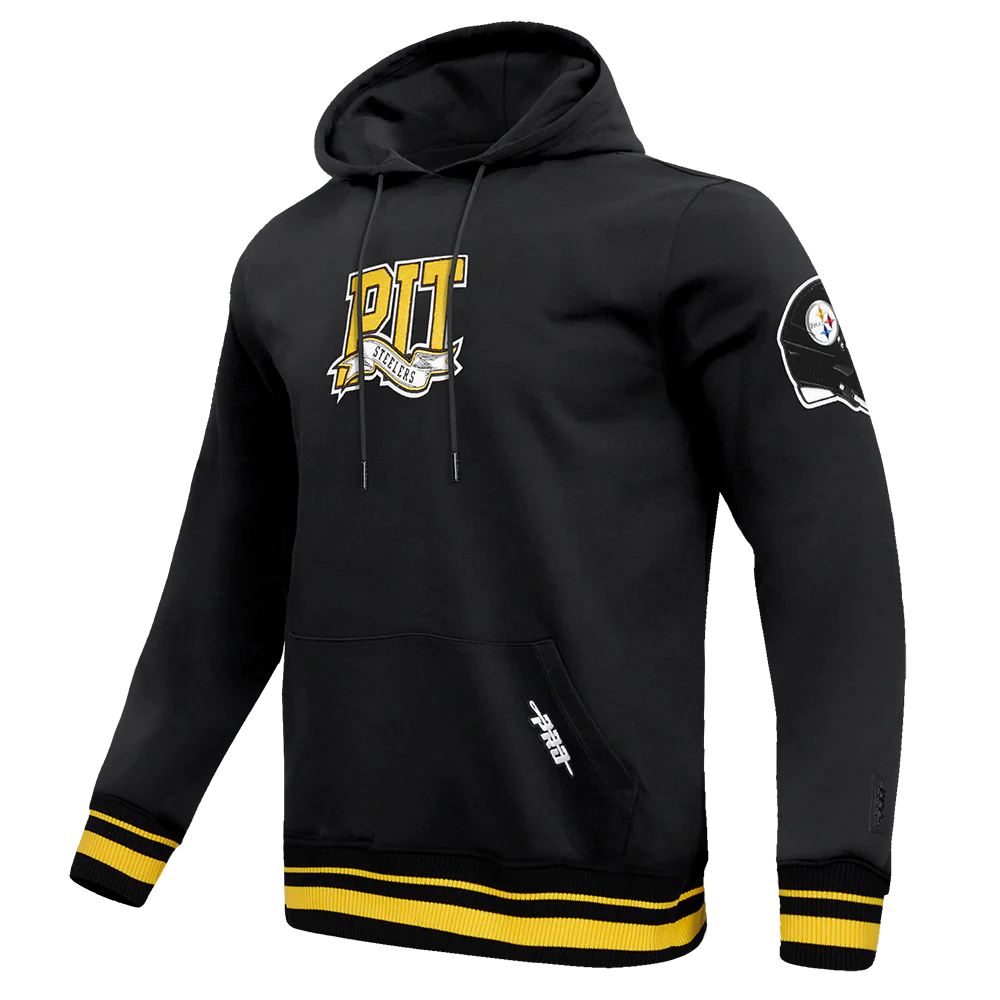 NFL PITTSBURGH STEELERS TEAM PENNANTS MEN'S RIB FLEECE PULLOVER HOODIE (BLACK/YELLOW) - Image 2