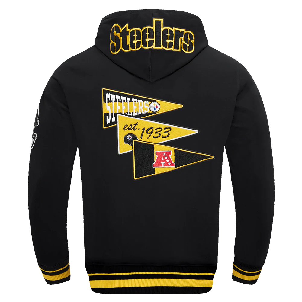 NFL PITTSBURGH STEELERS TEAM PENNANTS MEN'S RIB FLEECE PULLOVER HOODIE (BLACK/YELLOW) - Image 3