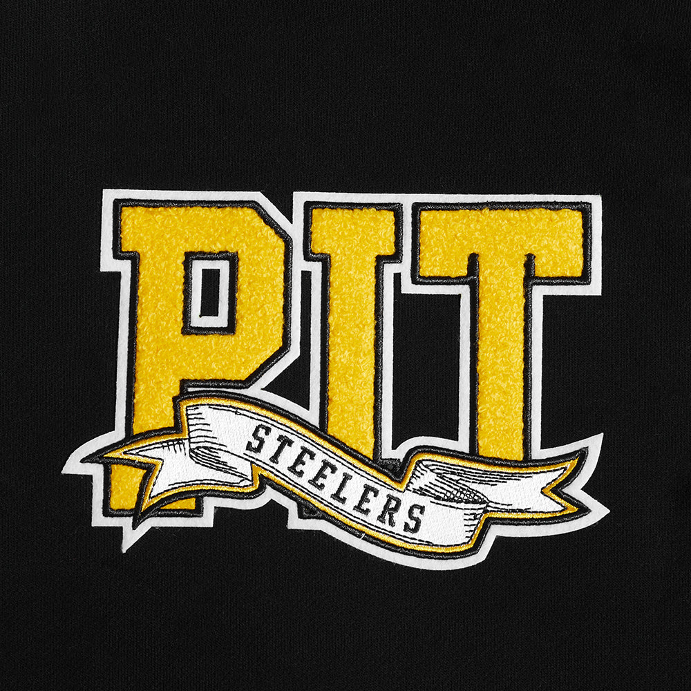 NFL PITTSBURGH STEELERS TEAM PENNANTS MEN'S RIB FLEECE PULLOVER HOODIE (BLACK/YELLOW) - Image 5