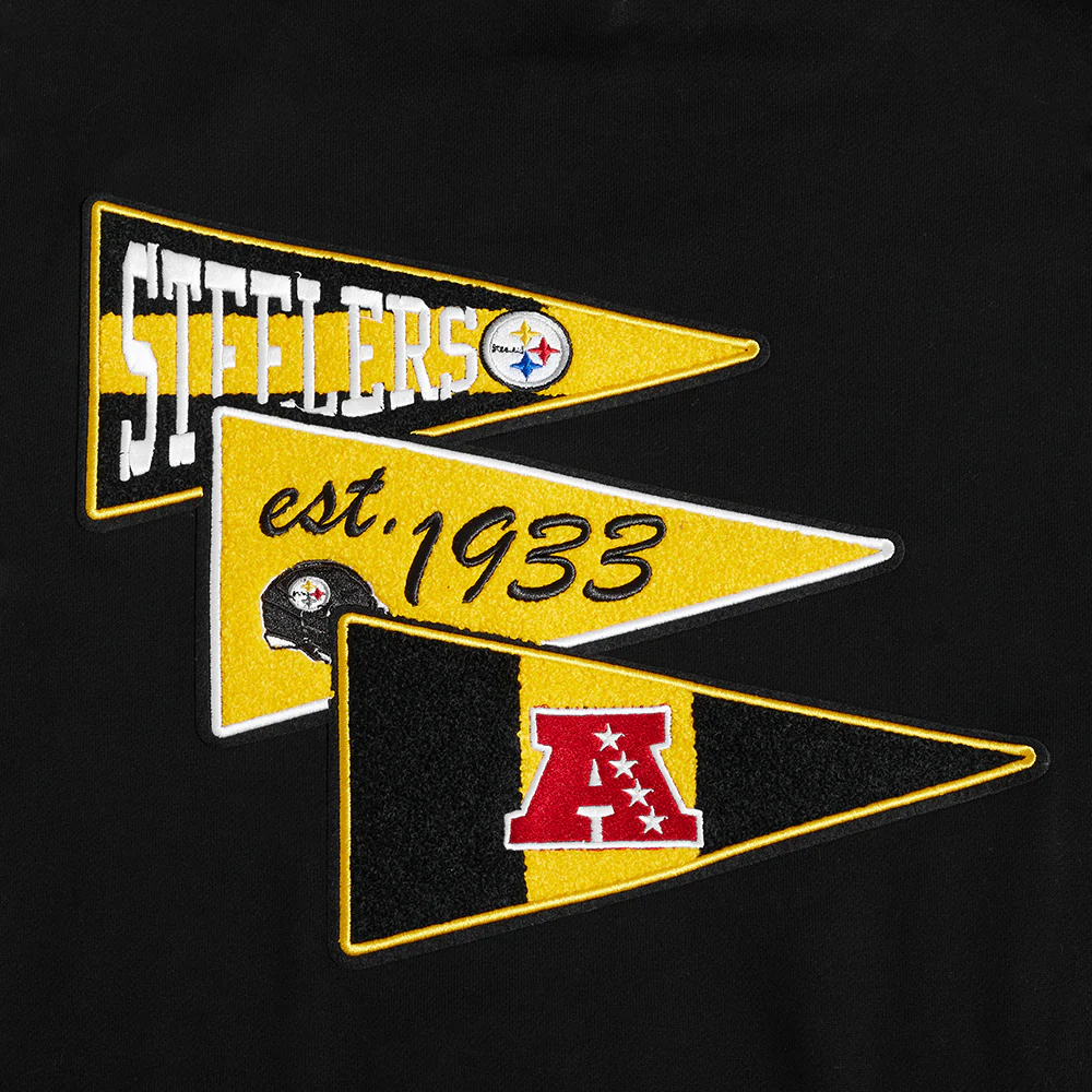 NFL PITTSBURGH STEELERS TEAM PENNANTS MEN'S RIB FLEECE PULLOVER HOODIE (BLACK/YELLOW) - Image 8