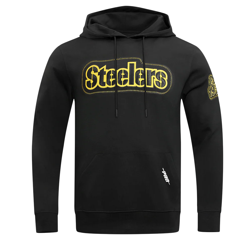 NFL PITTSBURGH STEELERS DIY PICK STITCH MEN'S DOUBLE KNIT PULLOVER HOODIE (BLACK)