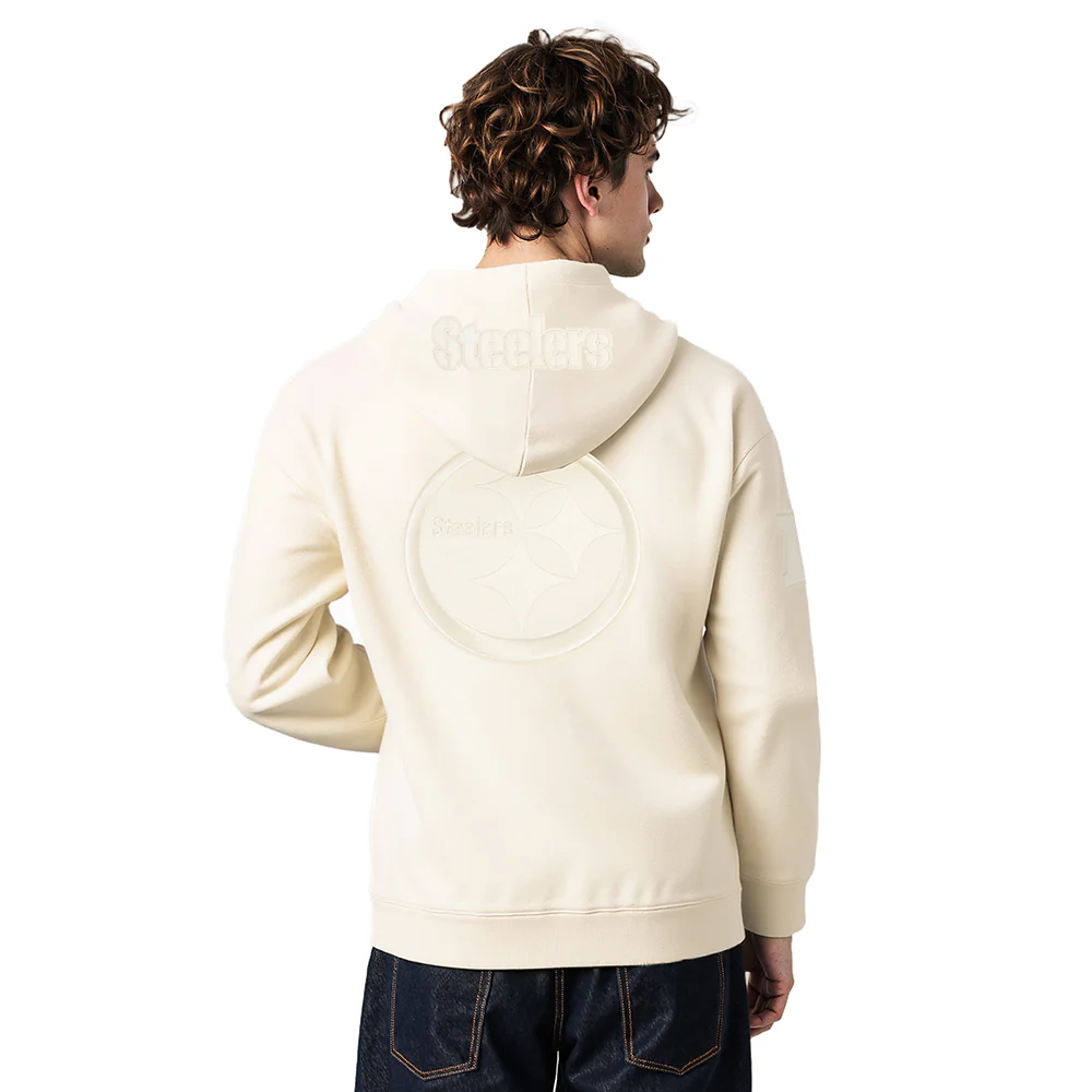 NFL PITTSBURGH STEELERS T.J. WATT #90 NEUTRAL MEN'S DROP SHOULDER FLC PO HOODIE (EGGSHELL) - Image 2