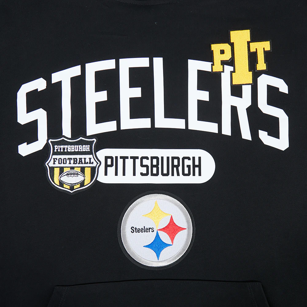 NFL PITTSBURGH STEELERS LETTERMAN MEN'S PULL OVER HOODIE (BLACK) - Image 6