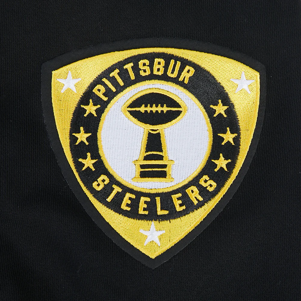 NFL PITTSBURGH STEELERS LETTERMAN MEN'S PULL OVER HOODIE (BLACK) - Image 7