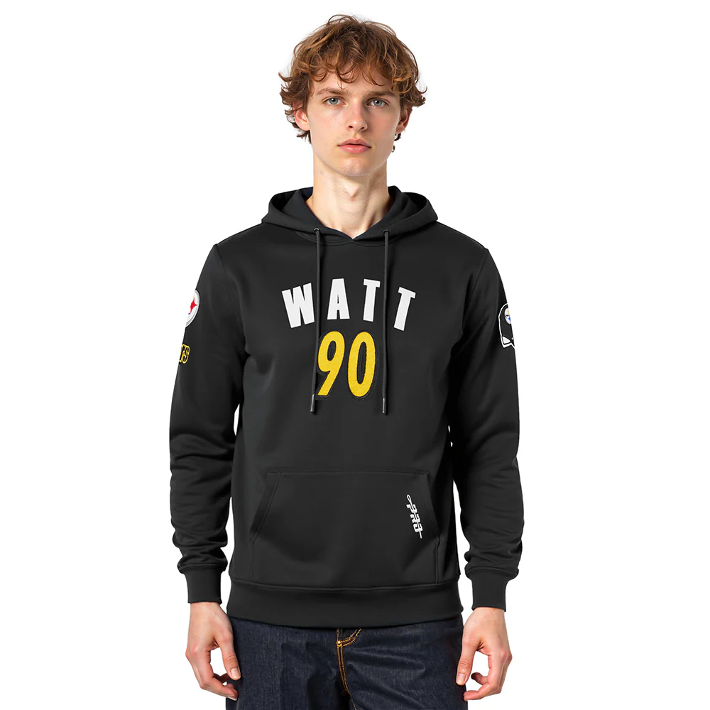 NFL PITTSBURGH STEELERS T.J. WATT #90 CLASSIC PNN MEN'S DK PO HOODIE (BLACK)