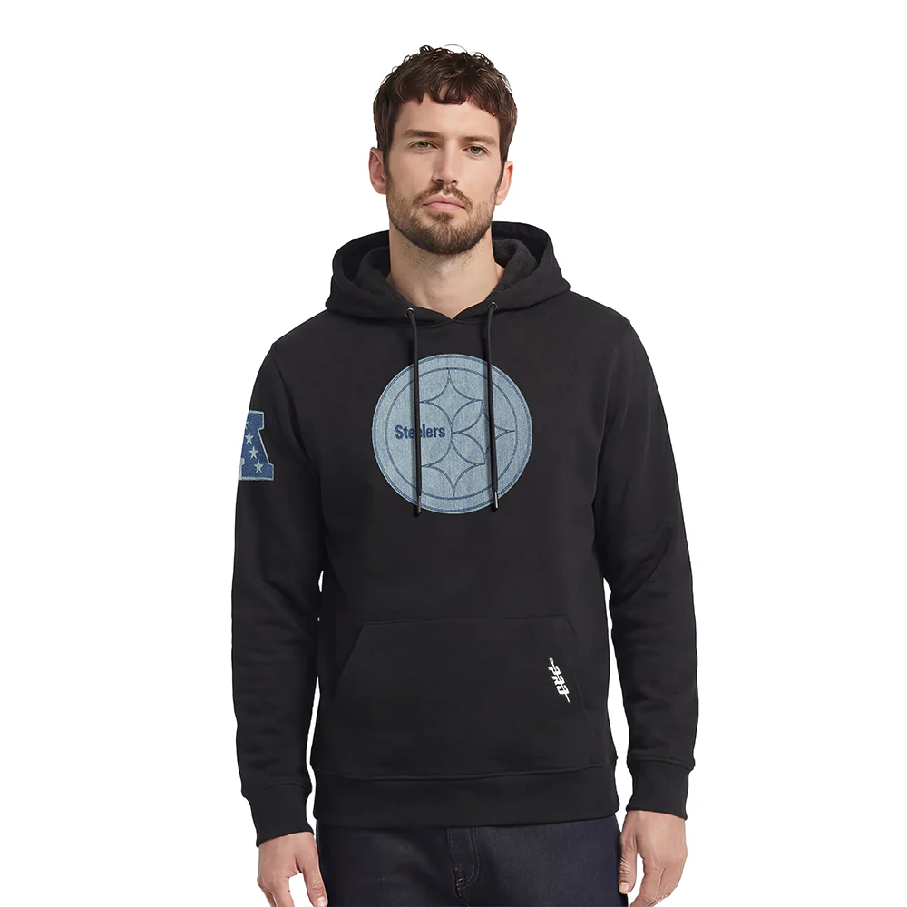 NFL PITTSBURGH STEELERS VARSITY BLUES MEN'S PULLOVER HOODIE (BLACK)