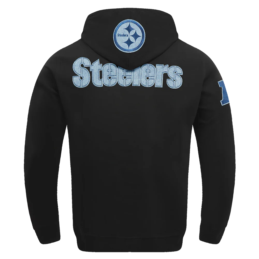 NFL PITTSBURGH STEELERS VARSITY BLUES MEN'S PULLOVER HOODIE (BLACK) - Image 5