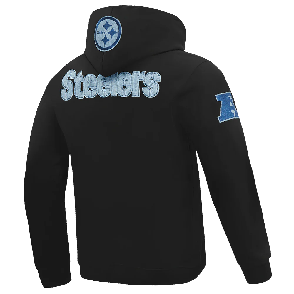 NFL PITTSBURGH STEELERS VARSITY BLUES MEN'S PULLOVER HOODIE (BLACK) - Image 6