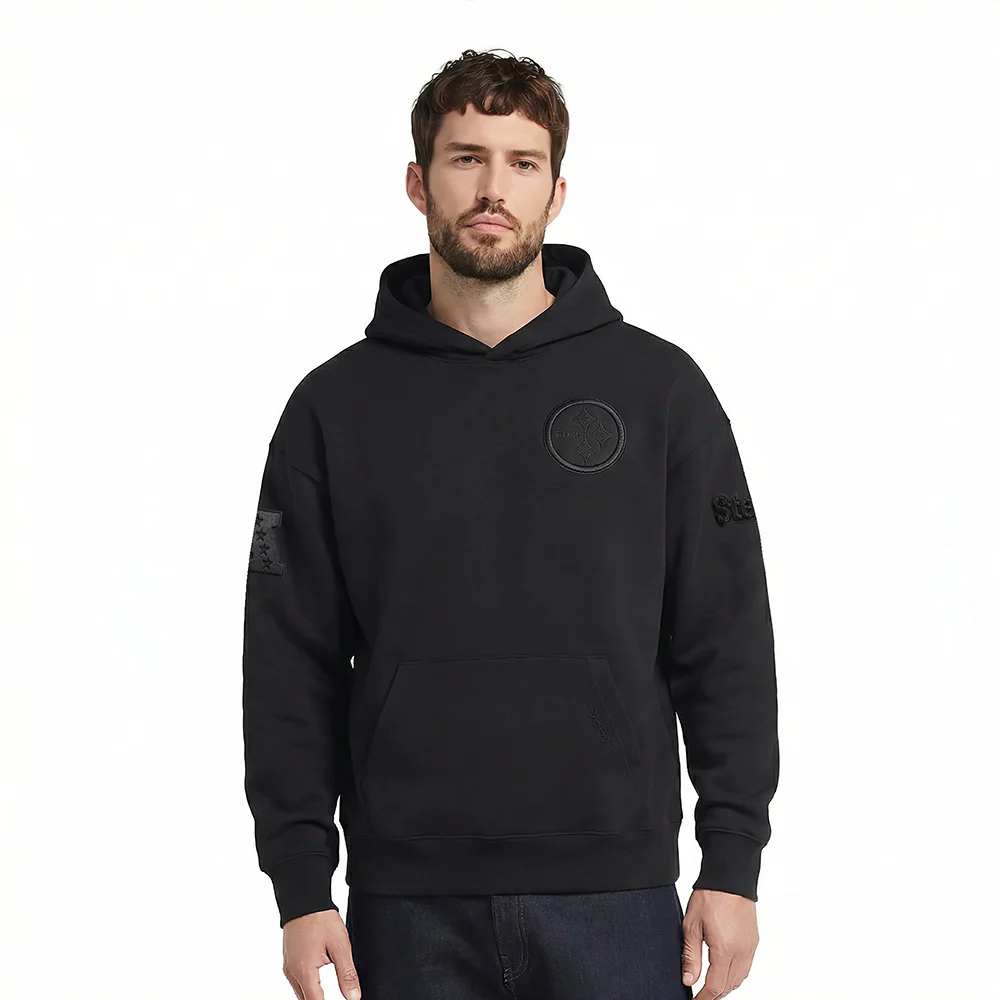 NFL PITTSBURGH STEELERS NEUTRAL DROP SHOULDER MEN'S PULLOVER HOODIE (BLACK)