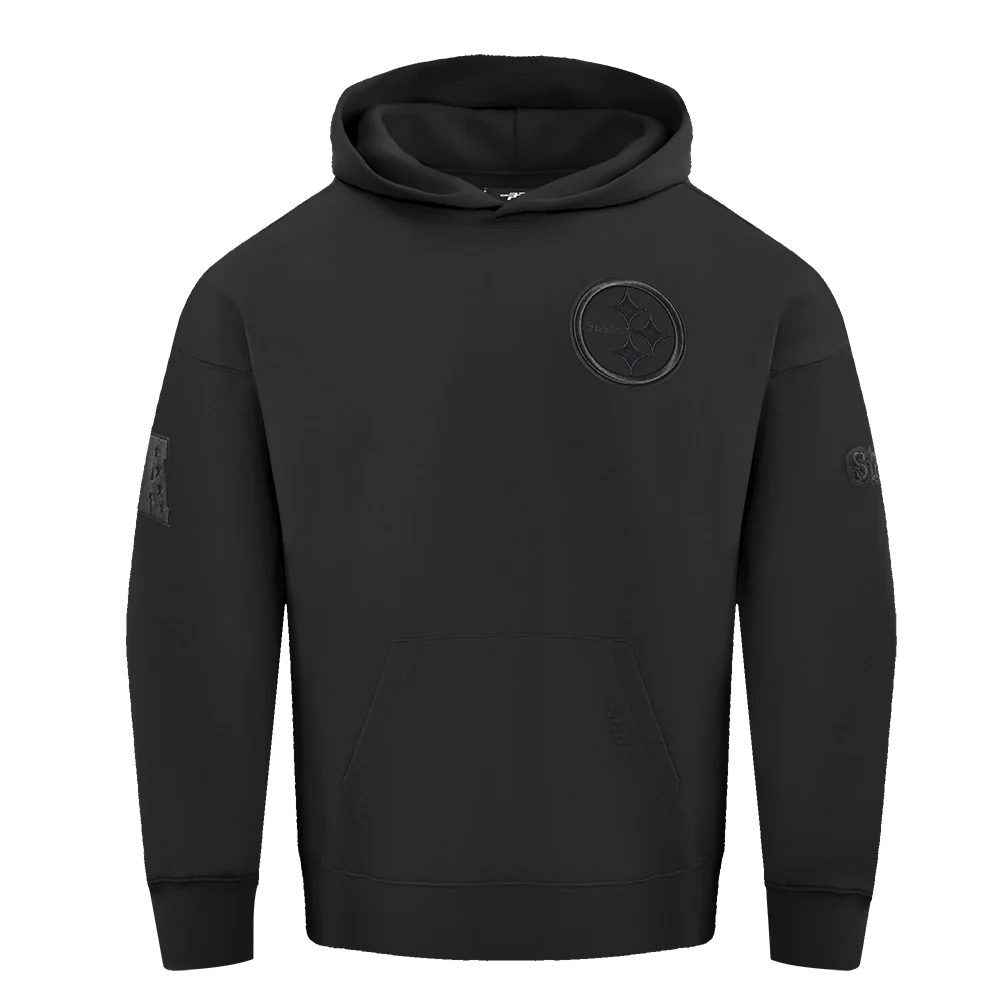 NFL PITTSBURGH STEELERS NEUTRAL DROP SHOULDER MEN'S PULLOVER HOODIE (BLACK) - Image 5