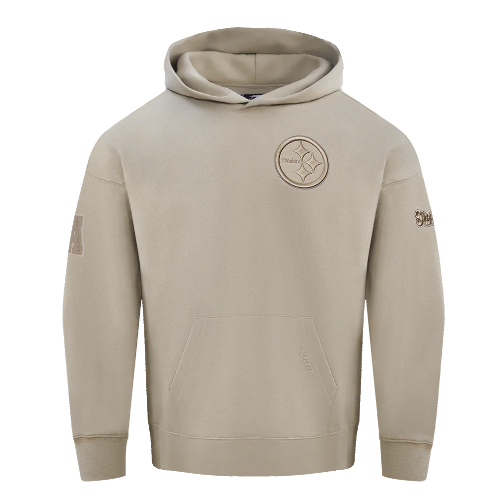 NFL PITTSBURGH STEELERS NEUTRAL DROP SHOULDER FLEECE PULLOVER HOODIE (TAUPE)