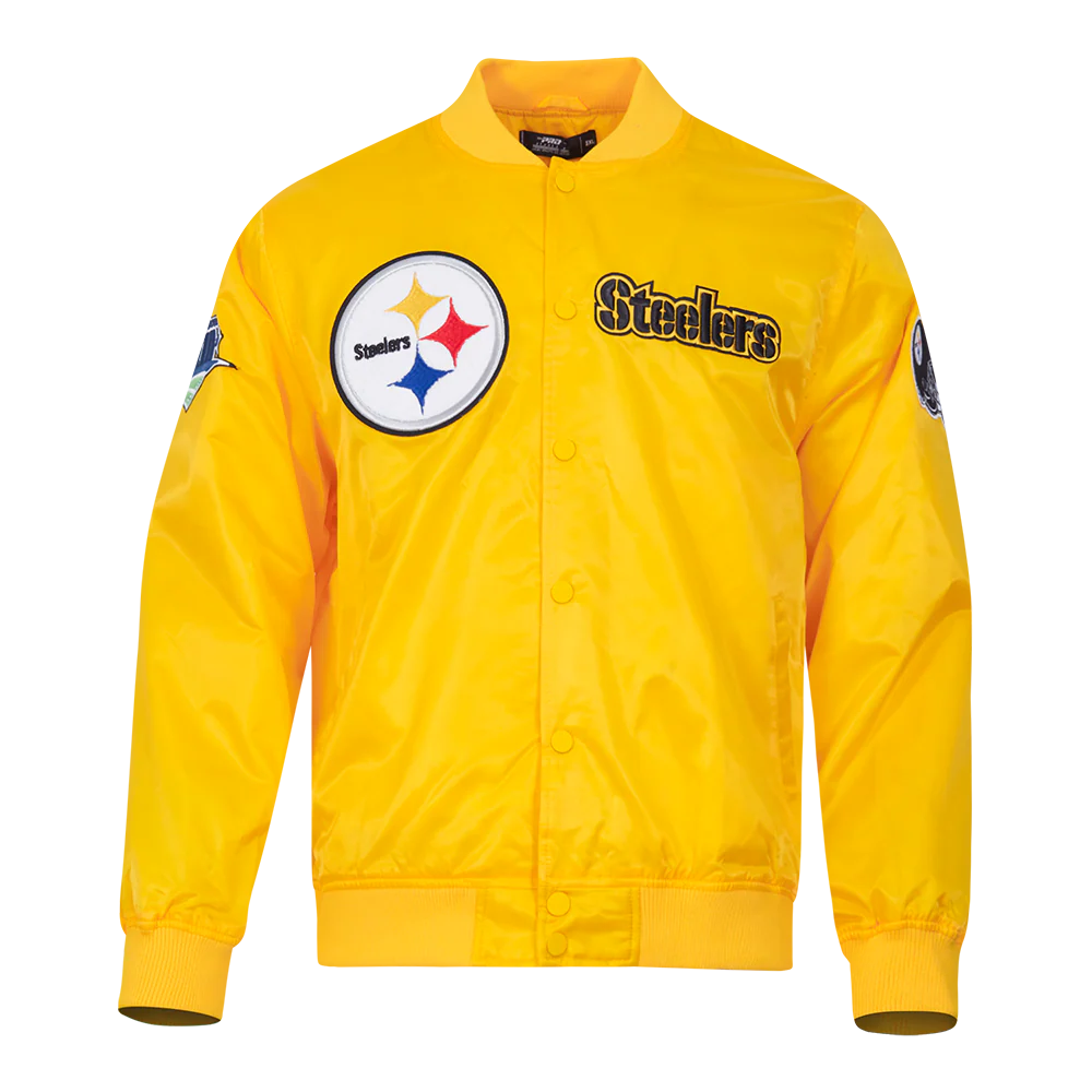 NFL PITTSBURGH STEELERS CHEST HIT MEN'SLOGO SATIN JACKET (BLACK)