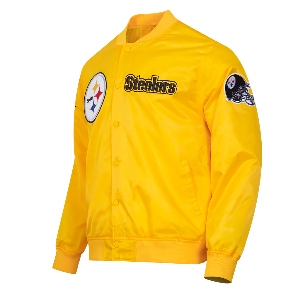 NFL PITTSBURGH STEELERS CHEST HIT MEN'SLOGO SATIN JACKET (BLACK) - Image 2