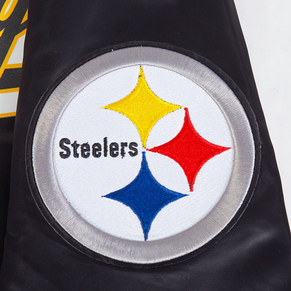NFL PITTSBURGH STEELERS SCRIPT TAIL MEN'S SATIN JACKET (BLACK/YELLOW) - Image 10