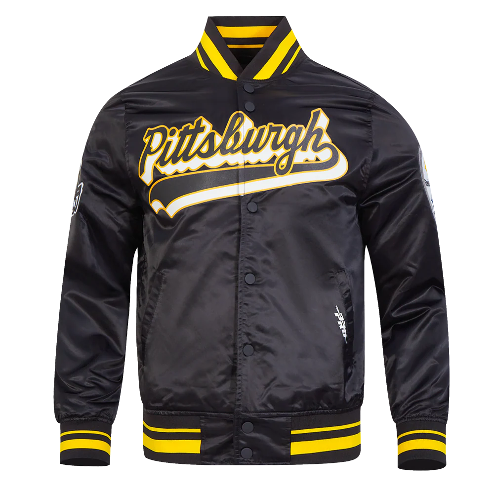 NFL PITTSBURGH STEELERS SCRIPT TAIL MEN'S SATIN JACKET (BLACK/YELLOW) - Image 3