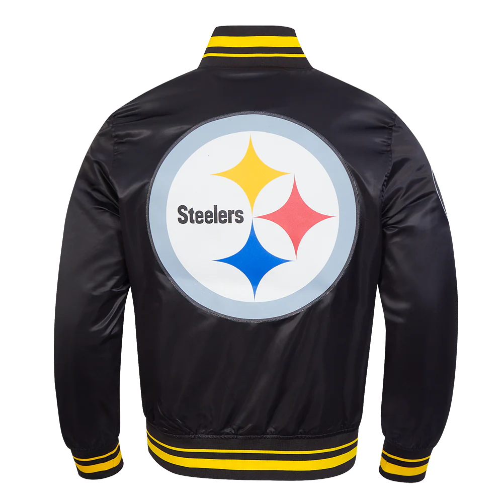 NFL PITTSBURGH STEELERS SCRIPT TAIL MEN'S SATIN JACKET (BLACK/YELLOW) - Image 7