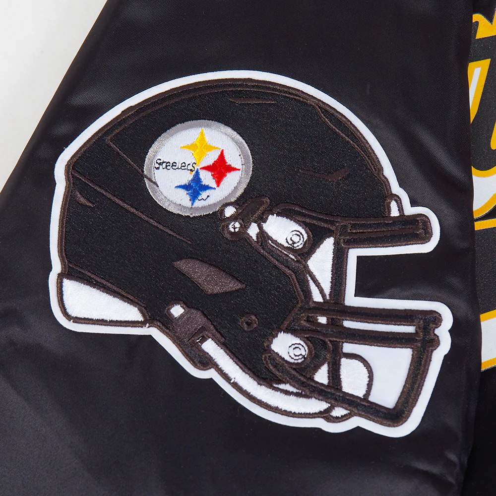 NFL PITTSBURGH STEELERS SCRIPT TAIL MEN'S SATIN JACKET (BLACK/YELLOW) - Image 9