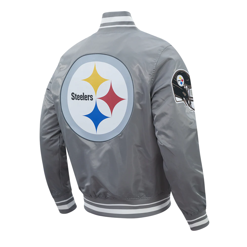 NFL PITTSBURGH STEELERS SCRIPT TAIL MEN'S SATIN JACKET (GRAY) - Image 4