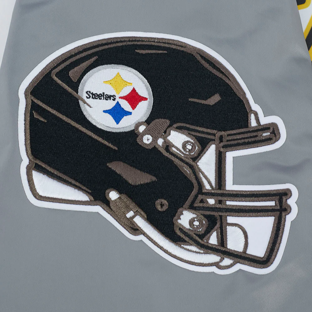 NFL PITTSBURGH STEELERS SCRIPT TAIL MEN'S SATIN JACKET (GRAY) - Image 8