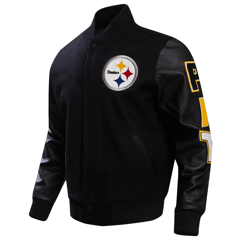 NFL PITTSBURGH STEELERS CLASSIC MEN'S WOOL VARSITY JACKET (BLACK/WHITE) - Image 6