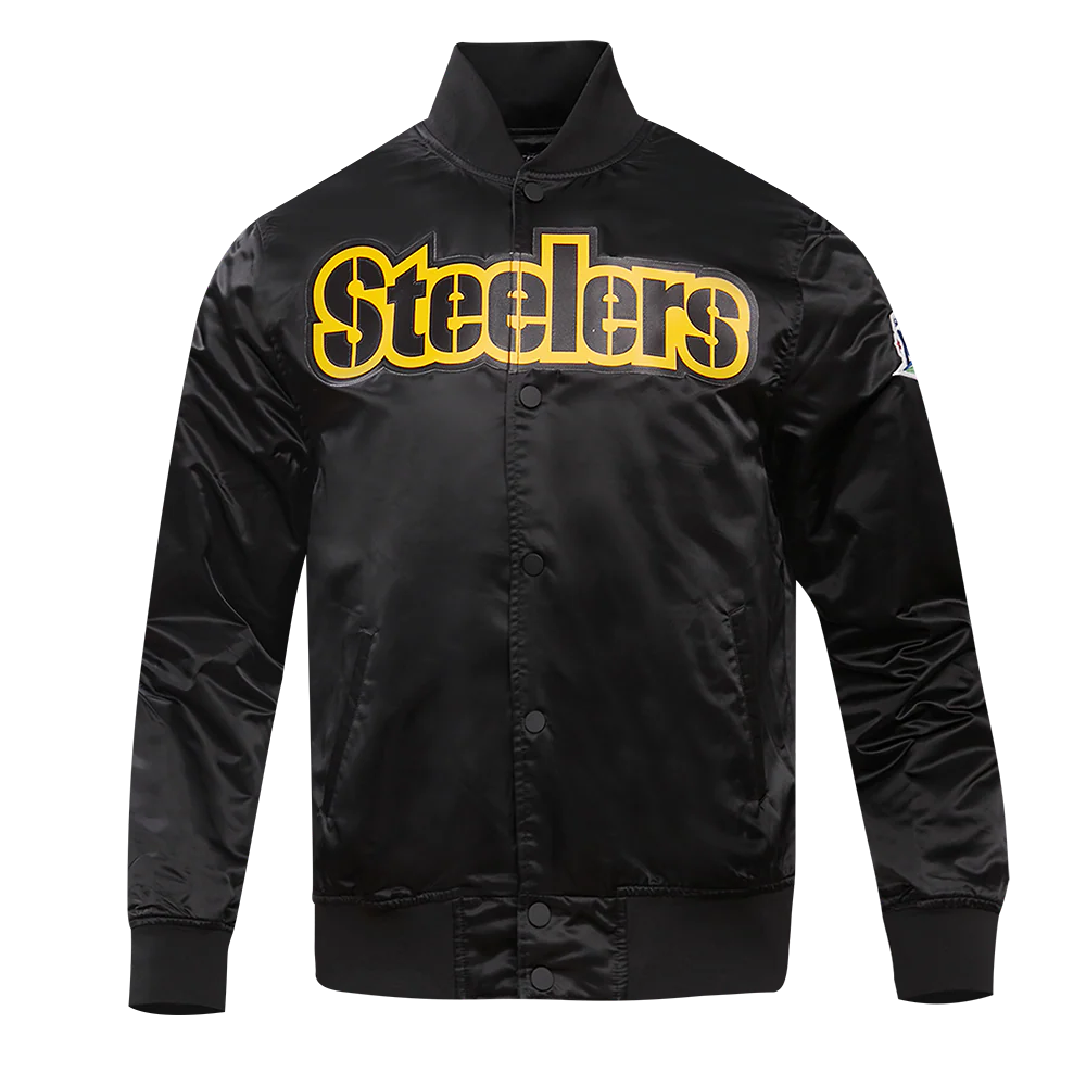 NFL PITTSBURGH STEELERS BIG LOGO MEN'S SATIN JACKET (BLACK)