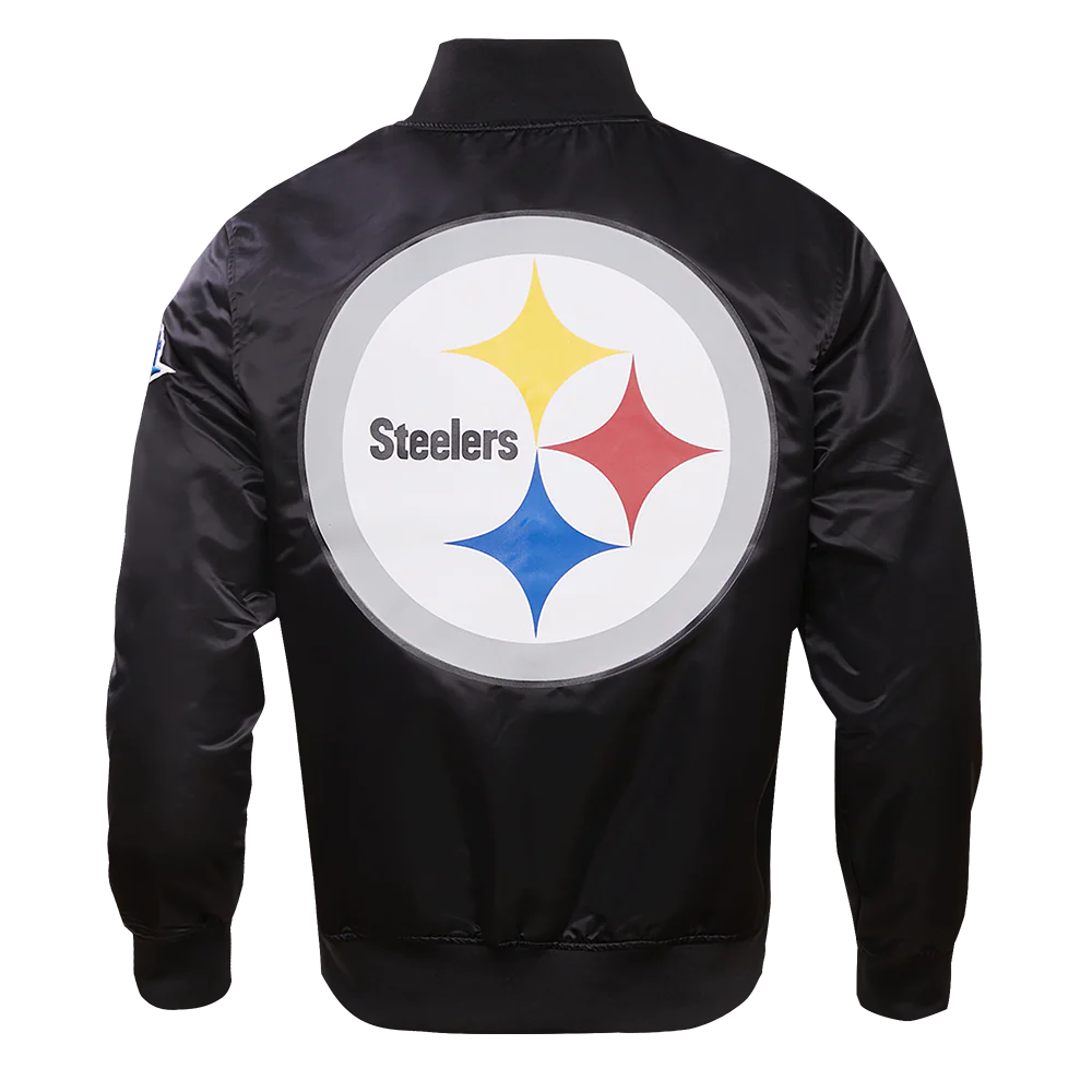 NFL PITTSBURGH STEELERS BIG LOGO MEN'S SATIN JACKET (BLACK) - Image 11