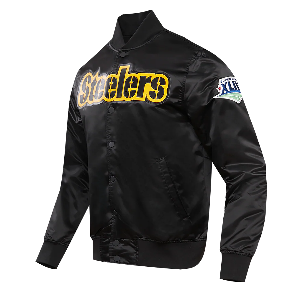 NFL PITTSBURGH STEELERS BIG LOGO MEN'S SATIN JACKET (BLACK) - Image 2