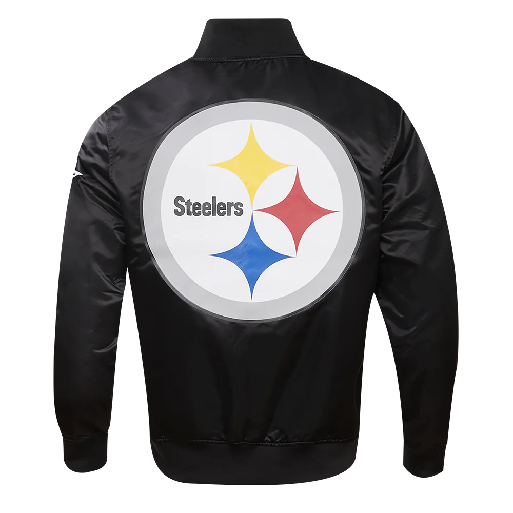 NFL PITTSBURGH STEELERS BIG LOGO MEN'S SATIN JACKET (BLACK) - Image 3