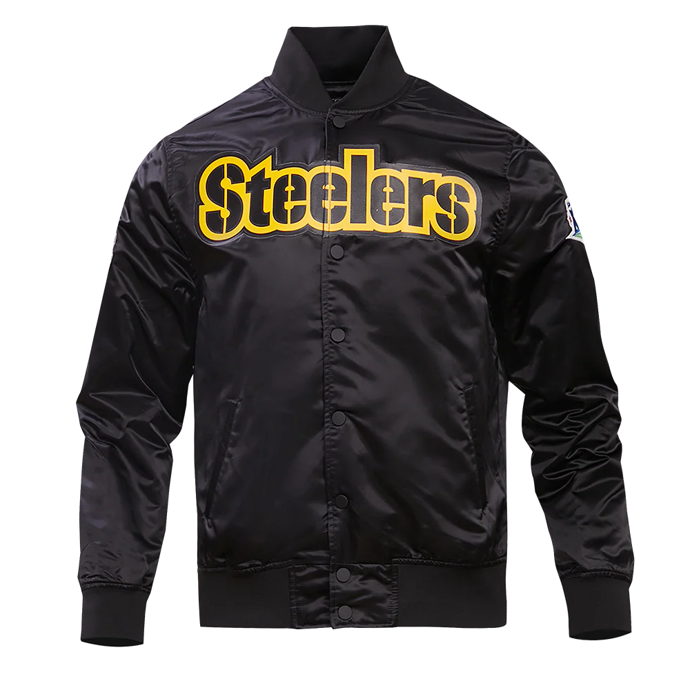 NFL PITTSBURGH STEELERS BIG LOGO MEN'S SATIN JACKET (BLACK) - Image 9